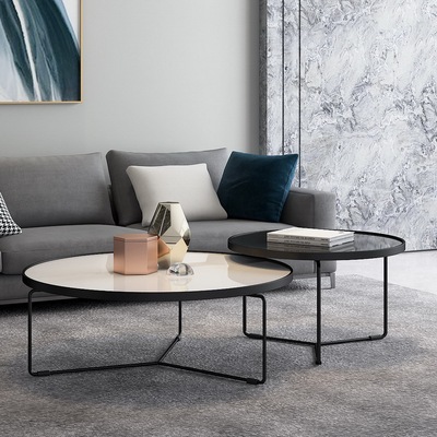 北欧简约客厅茶几铁艺钢化玻璃创意茶桌现代小户型设计师圆形茶几|ms
