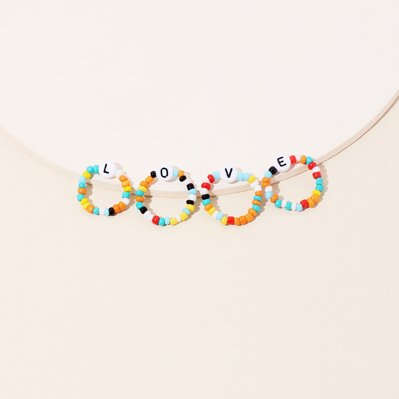 7g Weight Beaded Material Letter Pattern Women'S Gender Simple Style Style Hot Sale New Simple Color Rice Beads Love Ring Letter 4 Sets Of Ring Wholesale Nihaojewelry 3