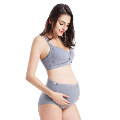 High-waisted threaded maternity underwear set double button nursing bra thin anti-exposure nursing underwear set