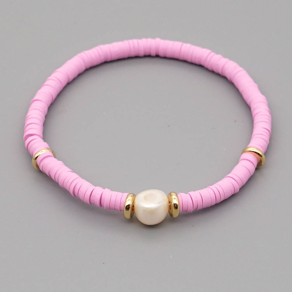 Fashion Bohemian Beach Style Natural Baroque Pearl Color Soft Ceramic Letter Bracelet For Women display picture 24