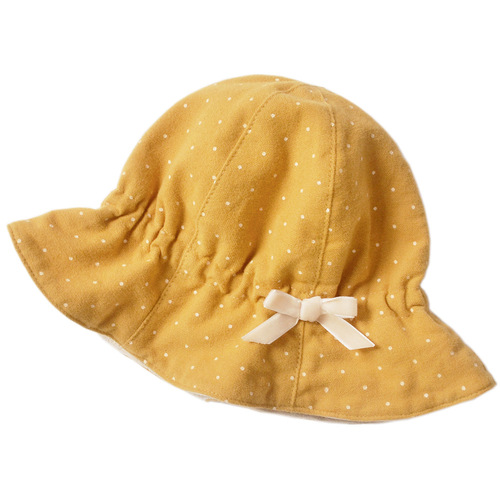 moinmlon spring and autumn new girls polka dot basin hat double-layer cotton brushed elastic lampshade hat bow hat