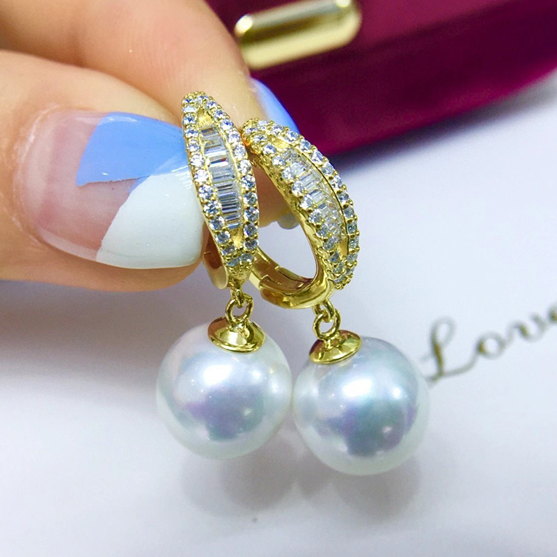 DIY飾品 S925純銀耳環配件 華麗女款耳耳環空托 珍珠耳墜手工銀托