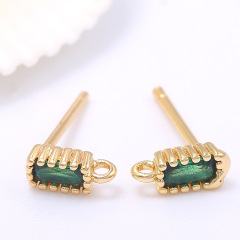 眾興跨境小眾風diy飾品鍍14k金微鑲祖母綠鋯石花邊925銀針耳釘女