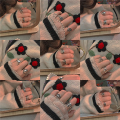 戒指女925純銀個性復古做舊可開口笑臉多層ins風潮韓國版朋克指環