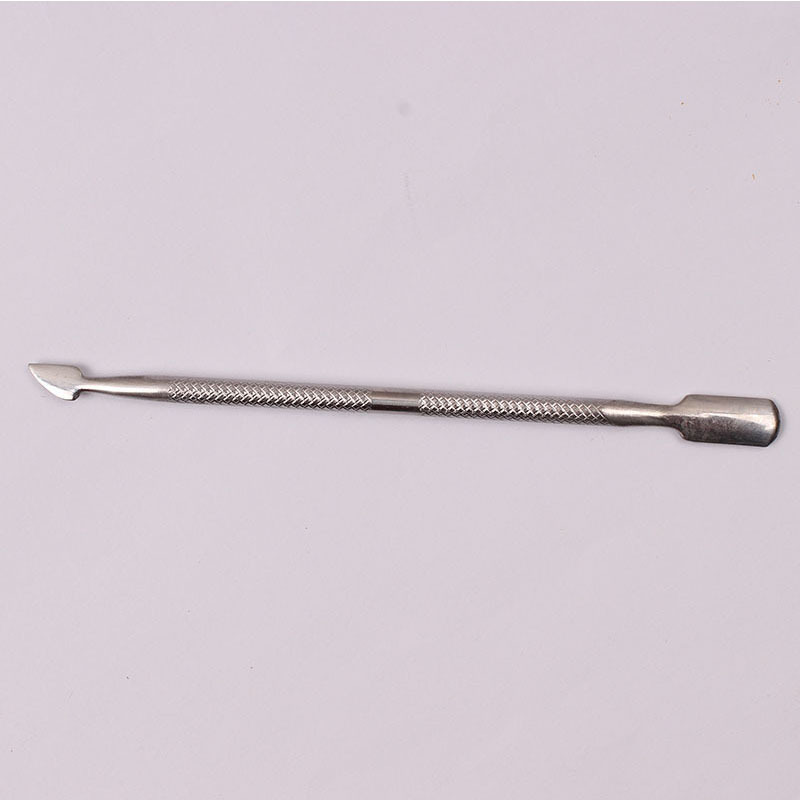 Uñas de uñas de acero de empuje de uñas peeling de acero de tamaño pequeño especial de embalaje independiente de doble cabeza de la piel muerta de acero inoxidable de empuje de la piel muerta de empuje