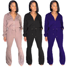 DY6629 气质欧美女装拉链绑带喇叭裤性感线条 秋冬两件套