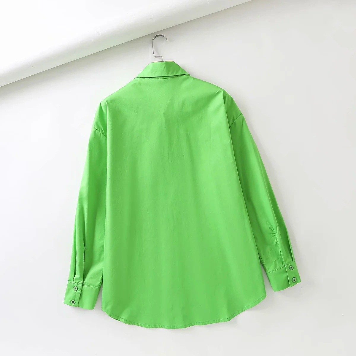 loose lapel fluorescent green long sleeve shirt  NSAC31692