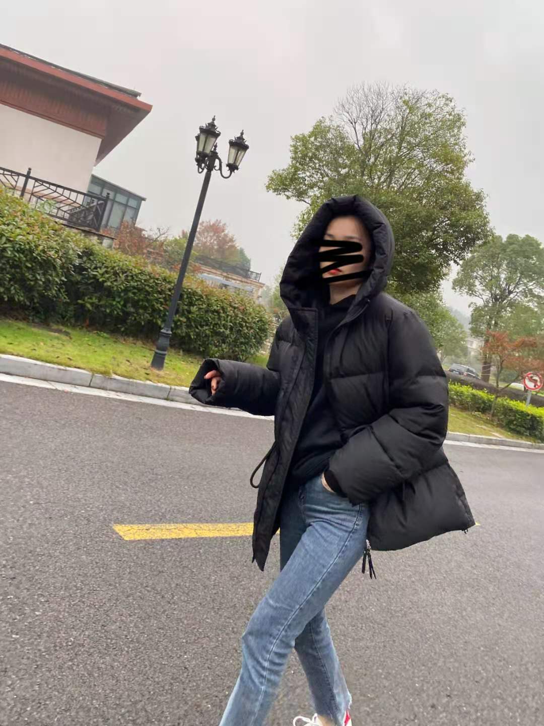 20秋冬新品A家歐美範系抽繩收腰長袖中長款連帽羽絨服外套女