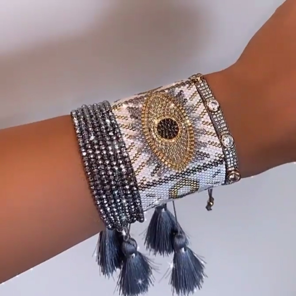 Pulsera Multicapa De Diamantes De Estilo Étnico Ojo Del Diablo Tejida A Mano display picture 1