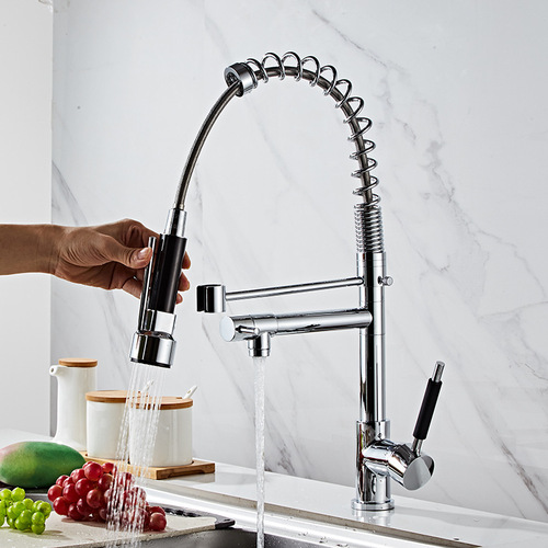 Cross-border high pressure dual-purpose spring kitchen faucet pull-out hot and cold sink vegetable basin telescopic shower faucet