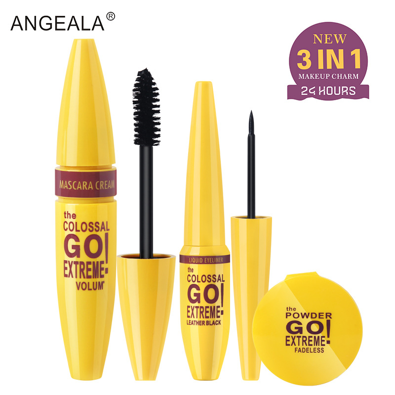 ANGEALA睫毛膏眼線液粉餅3件套防水防汗不暈染持久自然外貿彩妝