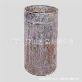 工厂直销批发 复古做旧竖条条纹坚固收纳盆 铁皮花筒绿萝花器