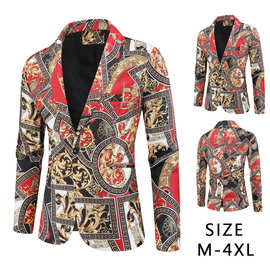 大量有货外贸秋冬新款3D印花西装外套男士休闲西服X411 M-4XL