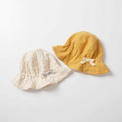 moinmlon spring and autumn new girls polka dot basin hat double-layer cotton brushed elastic lampshade hat bow hat