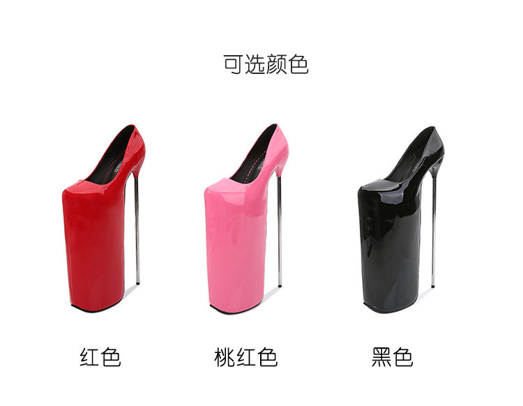 Giày cao gót nữ gót nhọn siêu cao trên 8 cm mũi tròn — Màu đen, Màu đỏ, Đỏ đào chi tiết 3