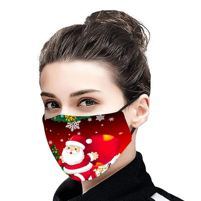 跨境圣诞节Christmas 圣诞老人数码印花口罩防尘冰丝可水洗口罩