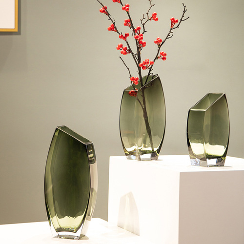 Creative Geometry Oblique Corner Square Transparent Glass Vase Nordic Luxury Soft Decoration Sample Room Decorative Item Fresh Flower Flower Arrangement 