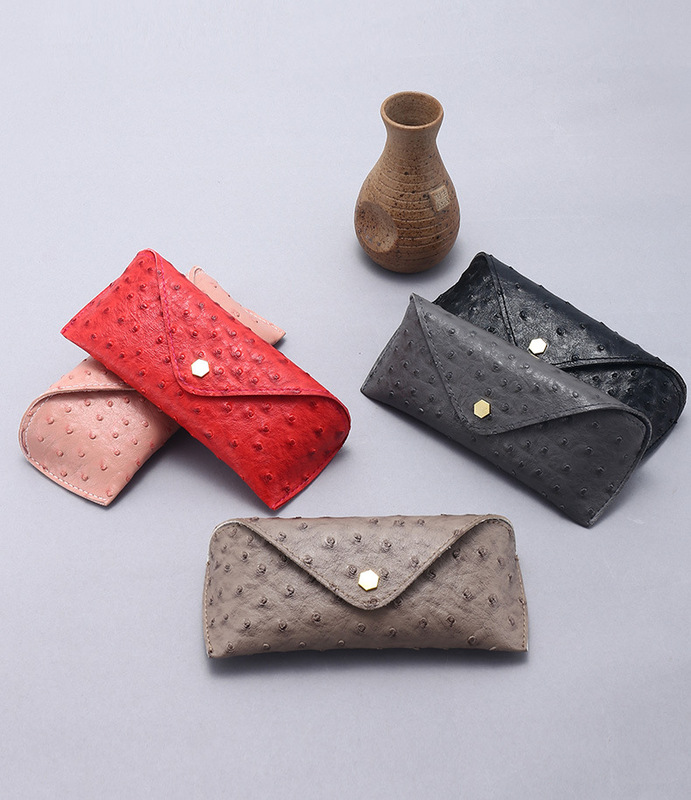 Fashion ostrich pattern leather glasses case personalized PU sunglasses case soft bag trendy sunglasses case