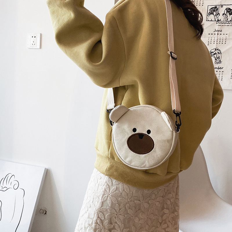 New Fashion Cute Bear Canvas Student Shoulder Bag Mobile Phone Bag Cute Cute Embroidery Cartoon Bag display picture 32