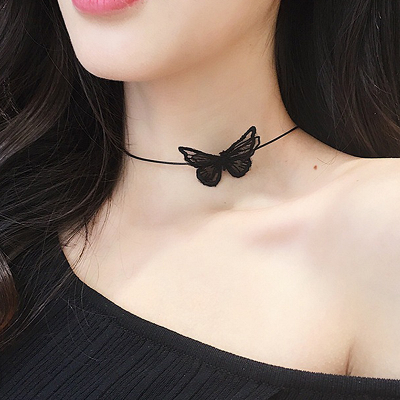 Butterfly Cotton Choker Neck Chain Collar Short Butterfly Necklace Clavicle Chain Jewelry display picture 1