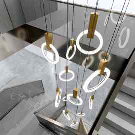 北欧楼梯吊灯客厅大气别墅长吊灯现代简约创意餐厅旋转复式楼吊灯