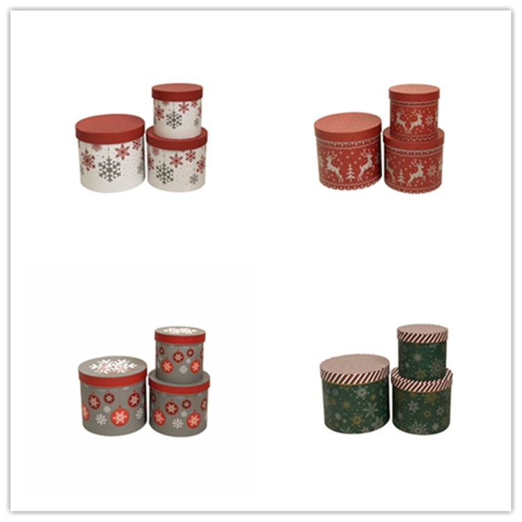现货 圣诞节圆形礼品盒三件套 鲜花抱抱桶 圆桶花盒 鲜花礼盒