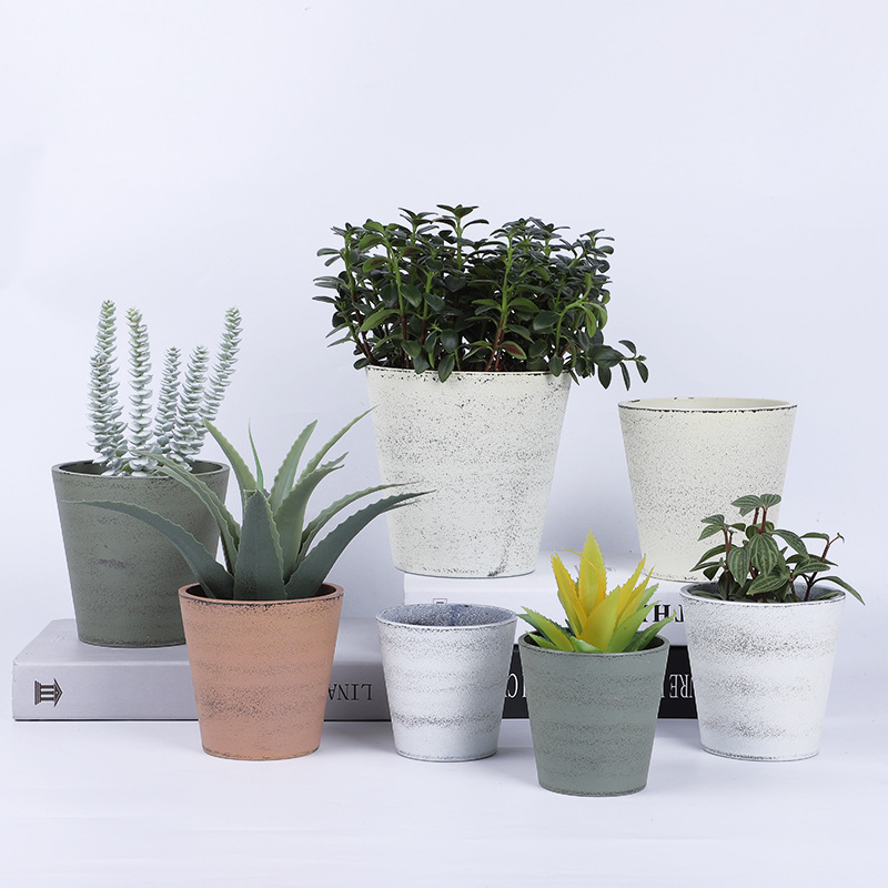 New melamine flowerpots with factory vintage and retro charm, creative round, simple Nordic style landscape art in stock detail image 4