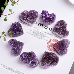 Natural Amethyst Heart-Shaped Cluster Ornament, Peach Heart-Shaped Amethyst Chunk Mini Amethyst Geode, Wholesale from Brazilian Mine