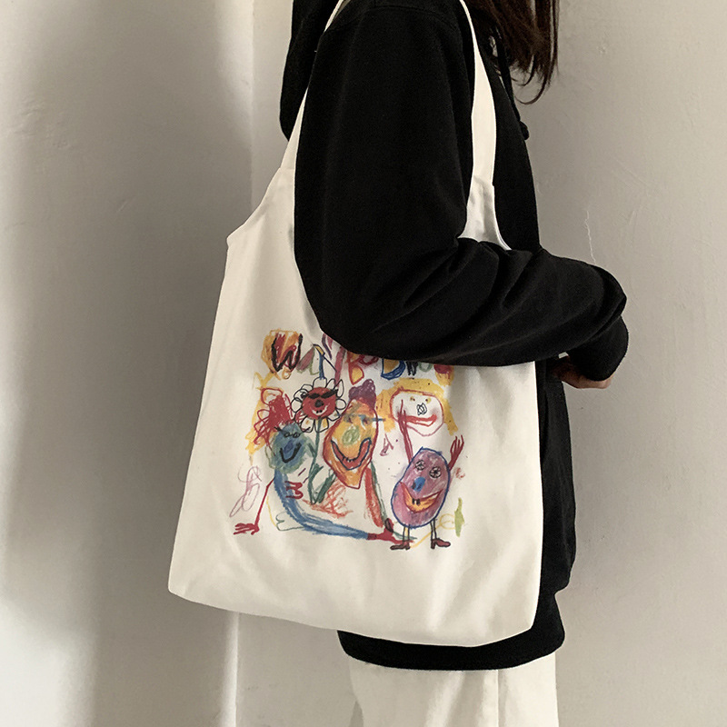 2020 New Japanese Style Fresh Style Literary Cartoon Canvas Bag Women's Shoulder ins Student Canvas Shopping Bag 2020 New Japanese Style Fresh Style Literary Cartoon Canvas Bag Women's Shoulder ins Student Canvas Shopping Bag