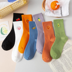 Fruit-themed Women's Instagram-Fashionable Mid-Calf Socks, Cute Korean-Style Embroidered Pile-Up Socks—Short Design for Spring, Autumn, and All Seasons