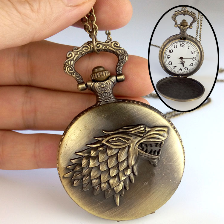Factory Direct Sale Large Flip-Top Bold Wolf Totem Pocket Watch Vintage Nostalgic Wolf Head Necklace Watch Quartz