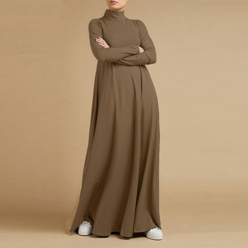 High Neck Modest Abaya | Solid Color Long Sleeve Abaya With High Neck