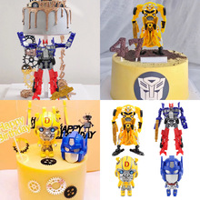 变形机甲汽车人机器人扭蛋擎天黄蜂儿童生日蛋糕烘焙装饰摆件玩具