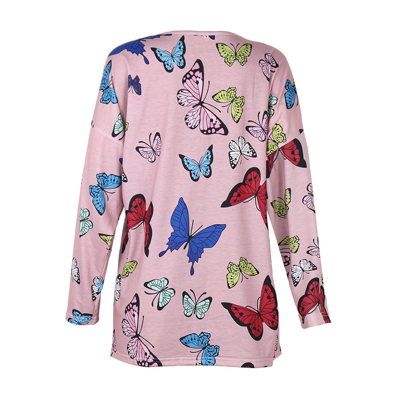 butterfly print long sleeve V-neck dress  NSZH22148