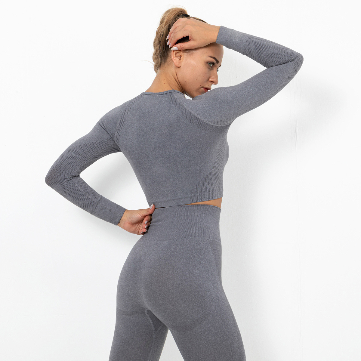 Seamless Knitted Sexy Solid Color Long-Sleeved Yoga Clothes NSNS12220