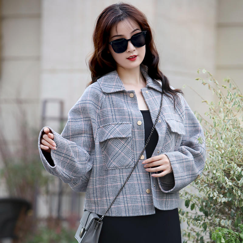 廠家直銷2020新款韓版毛呢大衣短款小個子寬松各自雙面羊絨大衣女