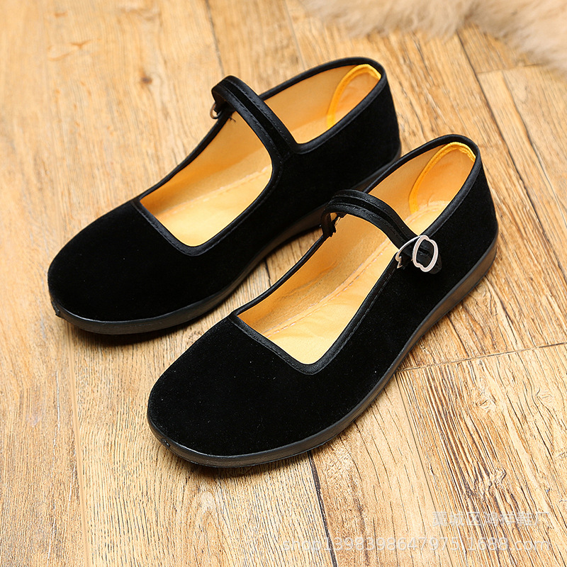 批发老北京布鞋中老年防滑工作鞋女鞋平绒一代妈妈牛筋底休闲平底