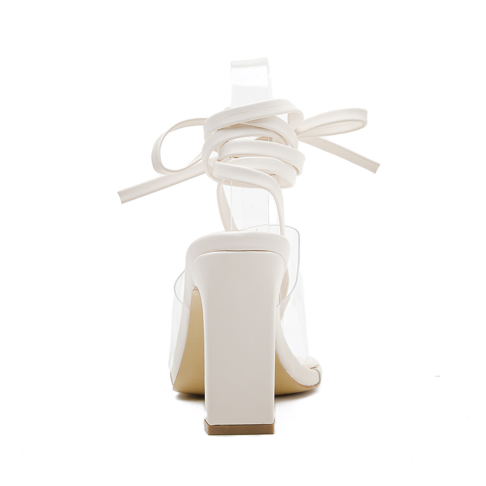 Plastic Decorative Straps Transparent Thick High Heel Sandals NSZLX116899