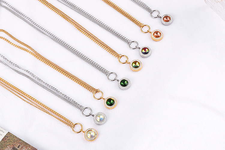 new fashion golden crystal glass diamonds earrings necklace stainless steel set wholesale nihaojewel