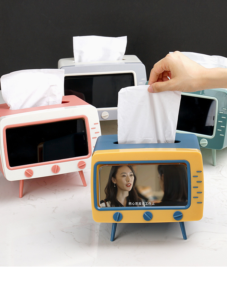 TV creativa caja de pañuelos multifuncional teléfono móvil titular caja de almacenamiento sala de estar tejido servilleta caja de papel hogar