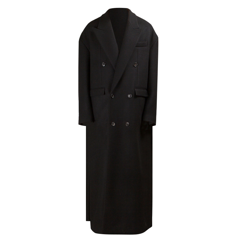 Larga suelta abrigo de lana los hombres gota hombro perfil hendidura lateral Otoño e Invierno Top personalidad moda