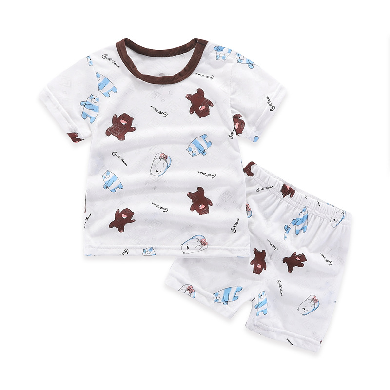 2020 new pattern baby Young children Jacquard weave Bamboo fiber Short sleeved suit men and women baby summer Thin section pajamas Home Furnishings