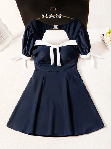 Korean ins sexy fairy style one-piece skirt style slimming belly-covering half-sleeve student cute  new swimsuit for women