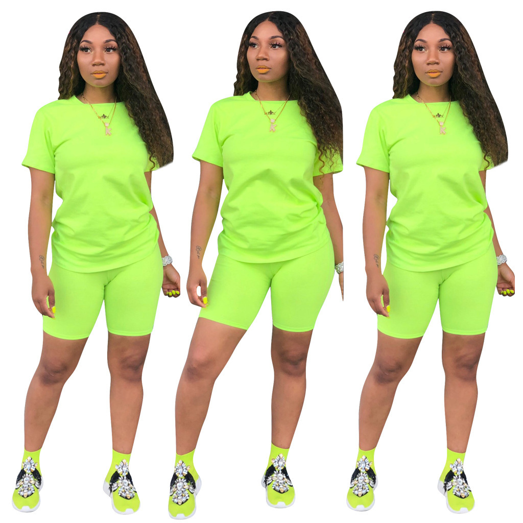 Solid Color Top & Shorts 2-Piece Set NSBTY62687