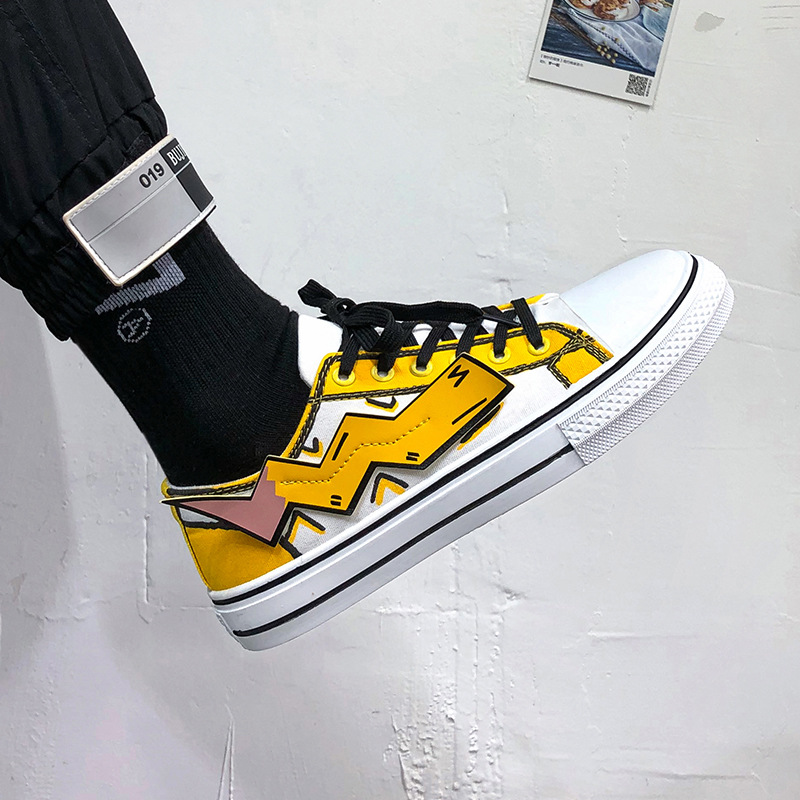新款皮卡丘聯盟帆布鞋男韓版潮流透氣學生板鞋個性低幫1970s潮鞋