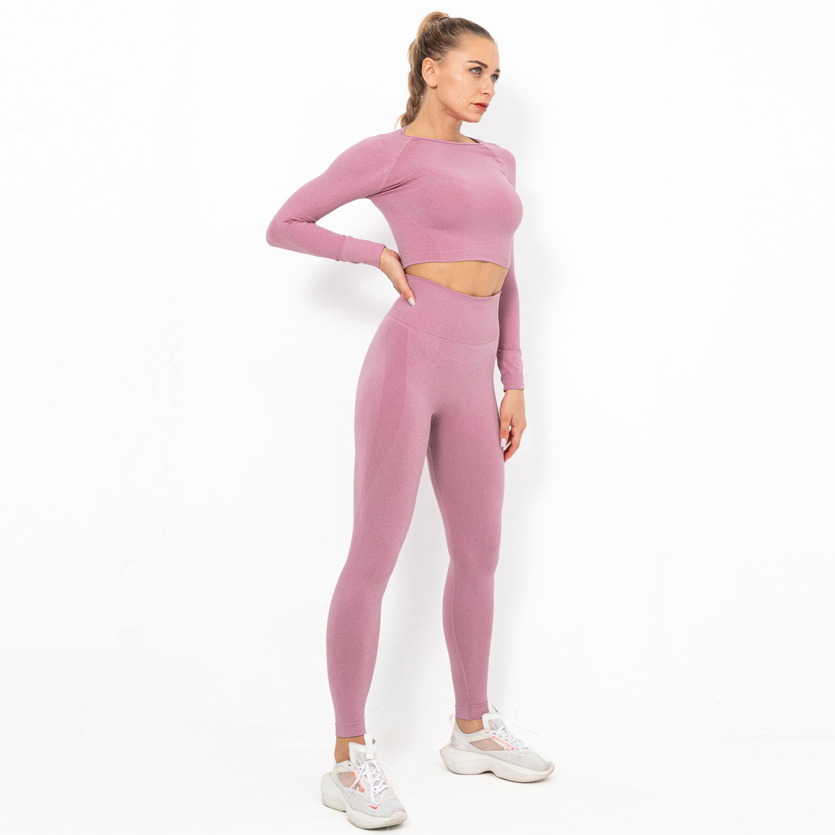 seamless crescent tight elastic long sleeve yoga suit  NSNS10721