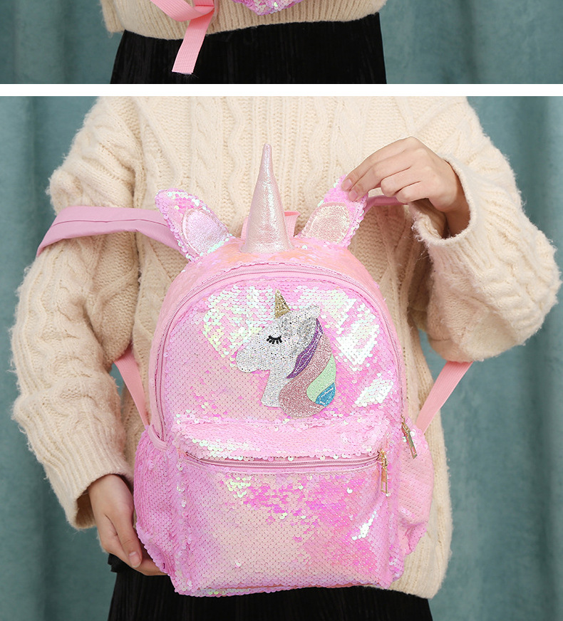 新款独角兽大容量亮片背包学生可爱卡通书包少女幻彩亮片双肩书包详情图12