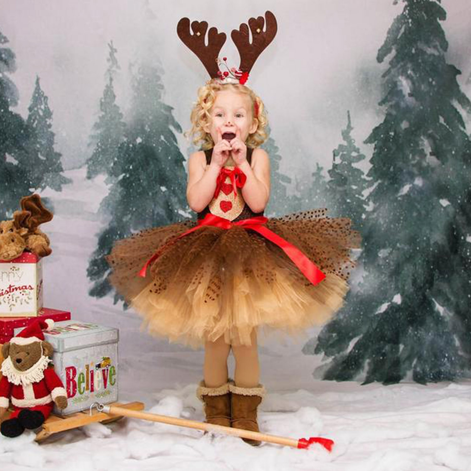 Amazon popular deer skirt cartoon Bambi photo Tutu Dress Christmas elk dress