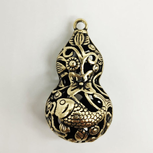 Brass gourd key chain jewelry pendant for men and women high-end car key chain Fulu Ping An Five Emperors money pendant