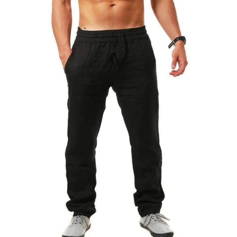 thumbnail image 4 of Pantalones deportivos de algodón y lino transpirables para hombre, pantalones casuales finos y sencillos de color sólido a la moda, 4 of 6